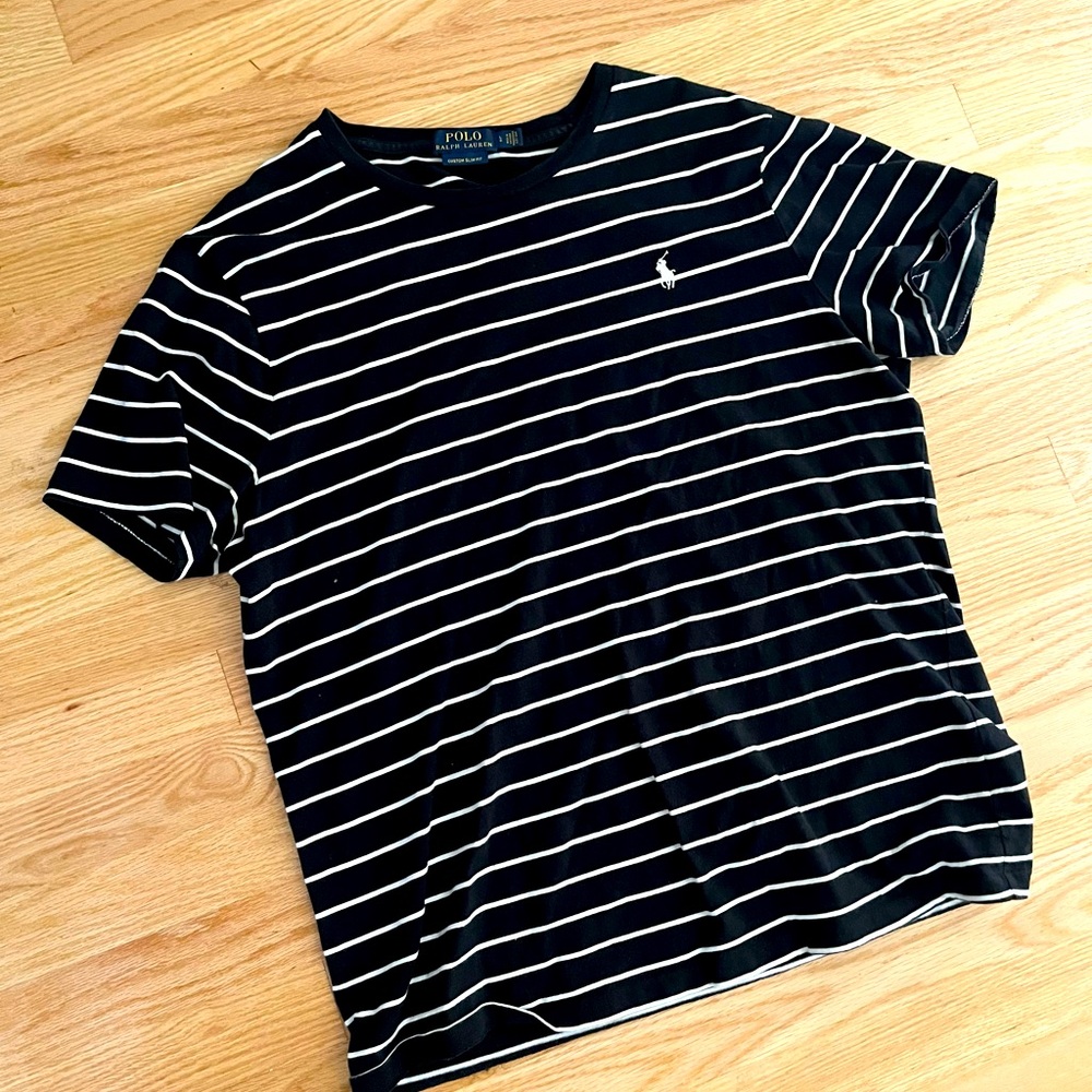 Ralph Lauren POLO men black stripe shirt large
